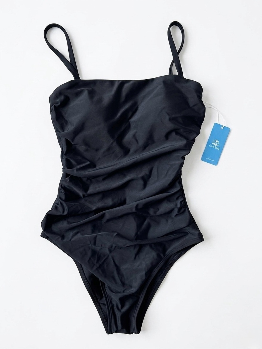 NWT Cupshe Black Ruched One-Piece Swimsuit - Small - Tummy Control